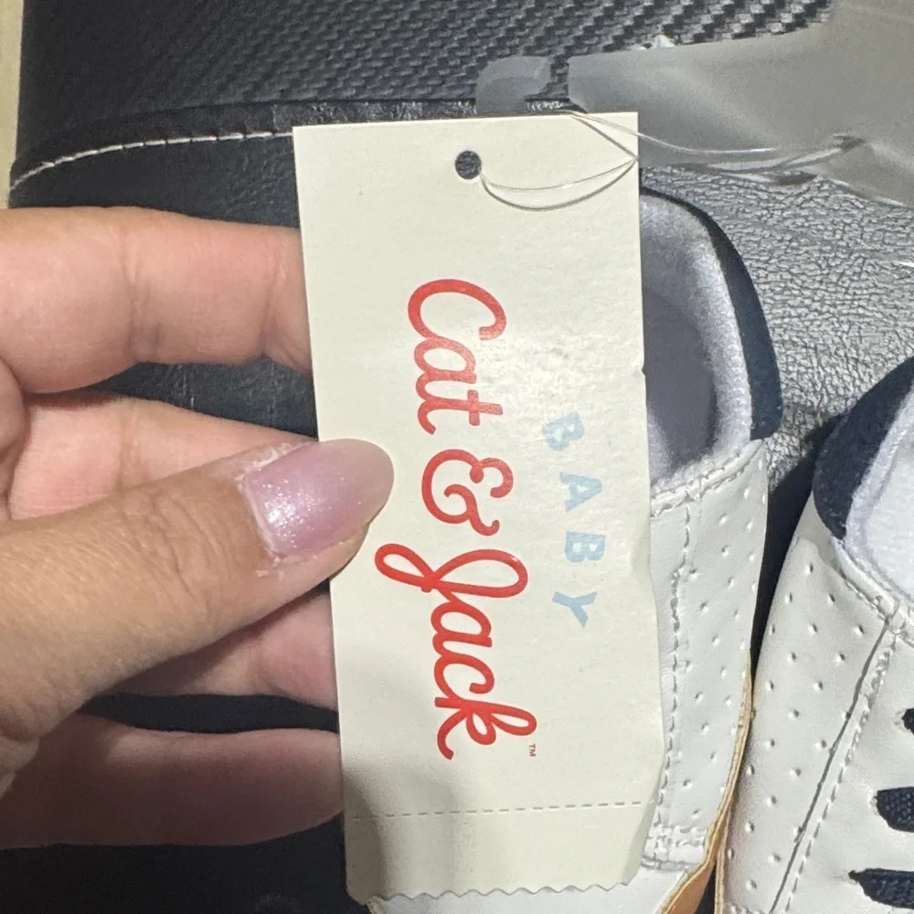 Bundle 2pairs of size 6-9m Cat & Jack Baby Shoes in White and Navy with Tan Sole